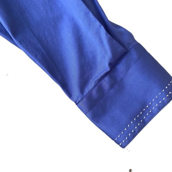 Mr.Smith men dress button up shirt blue white collar long sleeve 100% cotton XL - Picture 6 of 12